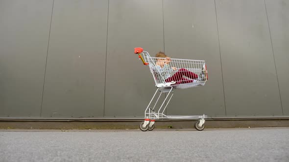 Shopping Background. Shopping Cart with Child Inside alt