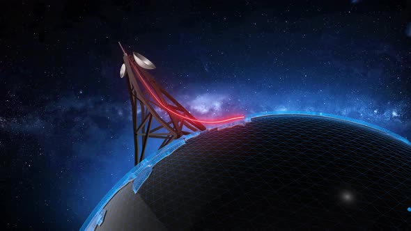 An Old Fashioned Graphic Of An Antenna Transmitting A Signal Around The World, With Audio alt