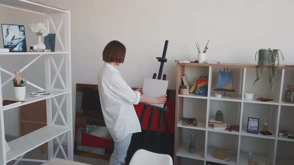 Art Studio Female Painter Preparing Tools Start alt