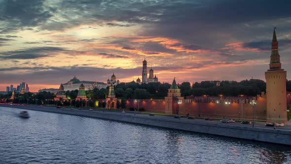 Moscow Kremlin sunset view from Moscow river.