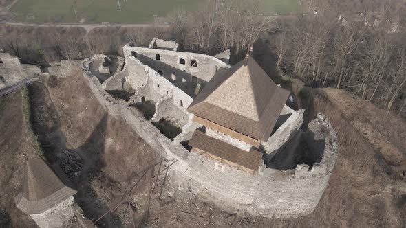 Aerial View From a Drone of the Nevitsky Castle in Uzhgorod alt