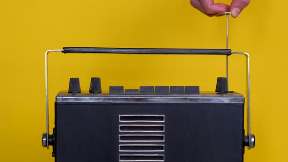 Hand Woman Do Lower Antenna Take Vintage Radio Away alt