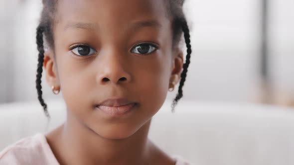 Portrait Sad Cute African Child Orphan Offended Afro American Ethnic Small Girl Black Mixed Race alt