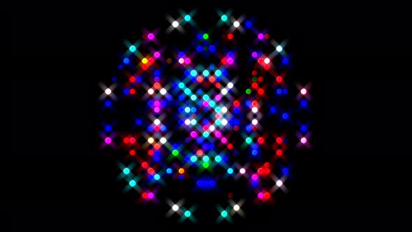 animated round shape of multicolor flashing lights, on a black background alt