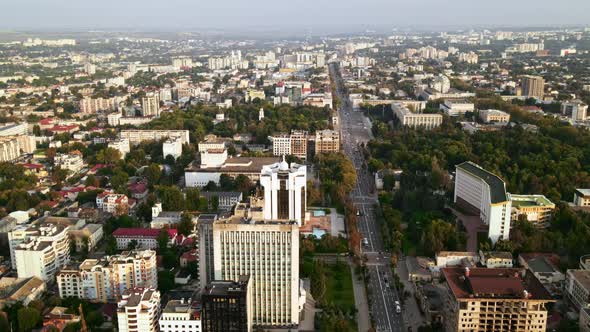 Aerial drone view of Chisinau downtown. Panorama view of multiple ...