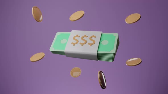 Bundle Of Cash And Floating Coins