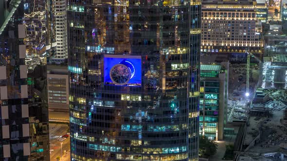 Skyline View of the Buildings of Sheikh Zayed Road and DIFC Night Timelapse in Dubai UAE alt