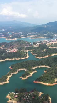 The Lake of Guatape from Rock of Guatape, Piedra Del Penol, Colombia Aerial Vertical View