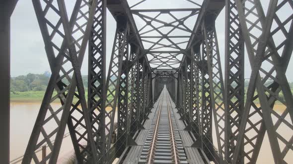 Drone flying backwards inside the bridge in Kelantan