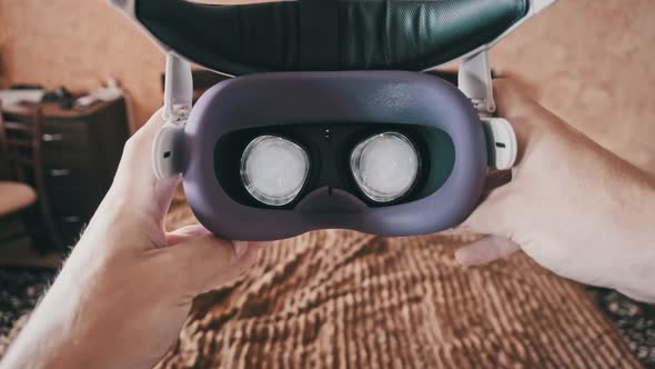 Point of View Man Taking On VR Helmet at Bedroom alt