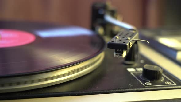 The Vinyl Record on DJ Turntable Record Player Close Up