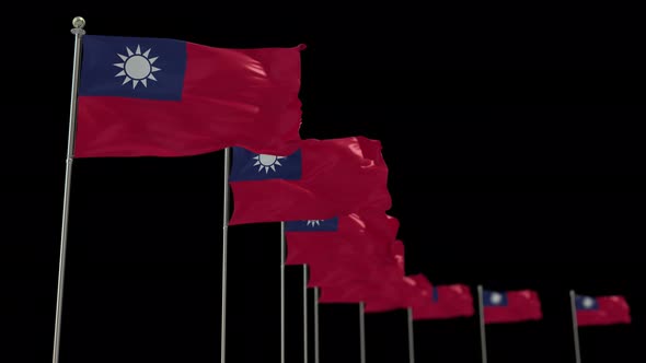 Taiwan Row Of Flags Animation Include Alpha Channel