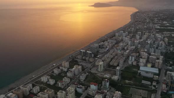 Drone View Alanya City Sunset alt