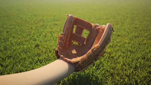 Baseball catch on a stadium grass background. Epic  slow motion shot 4KHD alt