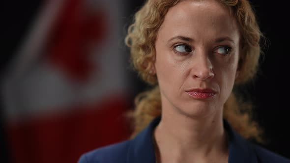 Headshot of Ashamed Female Politician Looking Around Moving Eyes alt