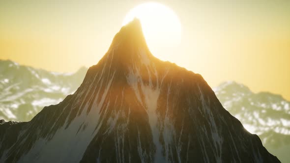 Winter Landscape in Mountains at Sunset alt