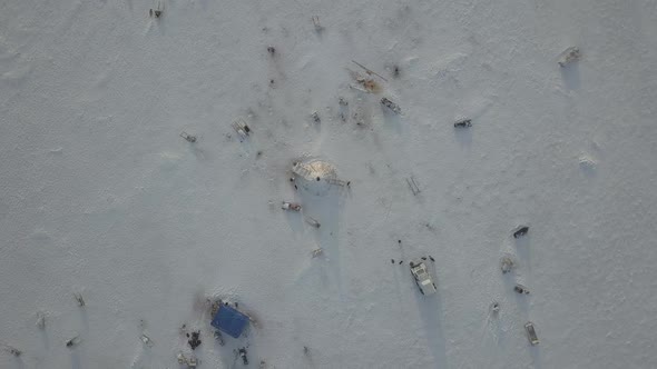 Wonderful Capturing Video of Drone From the Top of Yurts in the Middle of Tundra in Arctic alt