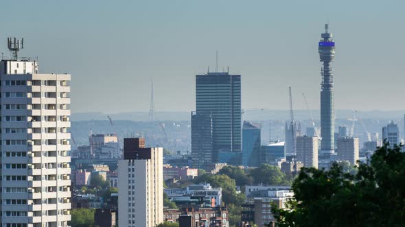 View of downtown London from the highpoint in Hampstead Heath, London, UK.