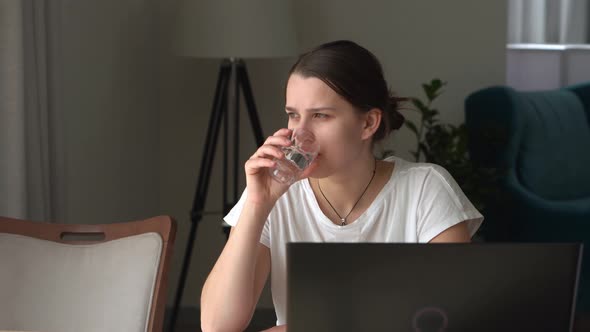 Authentic Caucasian Young Woman Chatting On Laptop At Home In Living Room alt