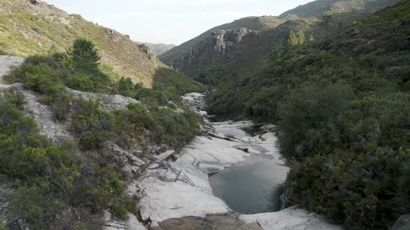 Aerial view Natural scenery, pure crystal clear lagoons, Mountain trail Gerês national park