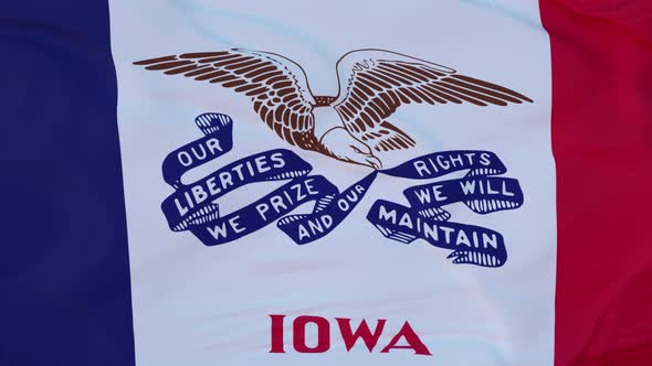Flag of Iowa State Region of the United States Waving at Wind alt