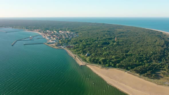 Aerial Landscape of Hel City and Peninsula in Baltic Sea in Poland in Summer