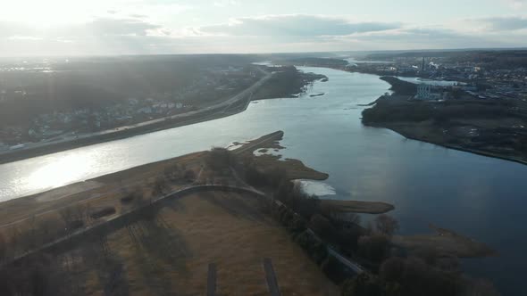 AERIAL: Banks of the Nemunas River which Connects to Neris River