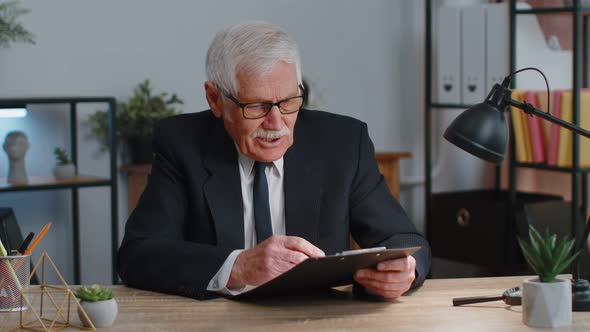Senior Business Man Director Having Interview Job Discussion Video Conference Call at Home Office alt