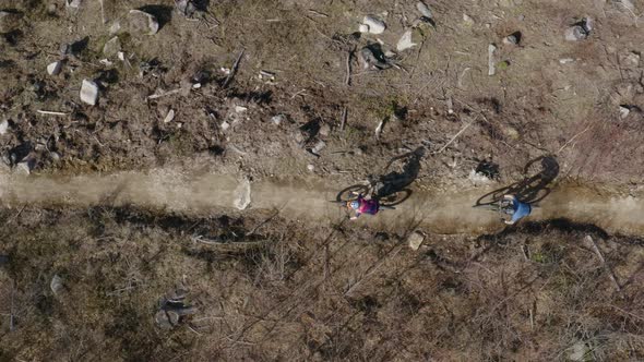 Bikers On Single Track From Above