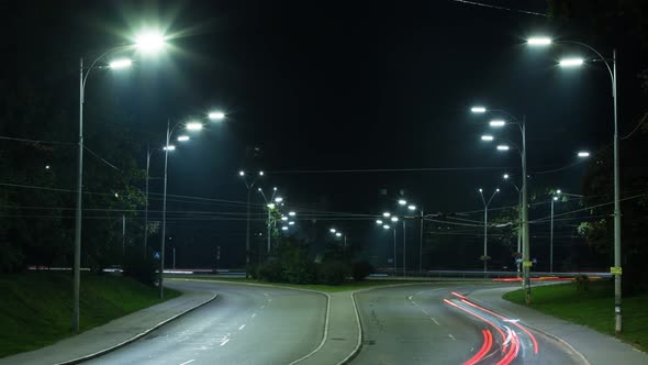 The Movement Of Cars On The City Road, Car Lights, Transport, Time Lapse
