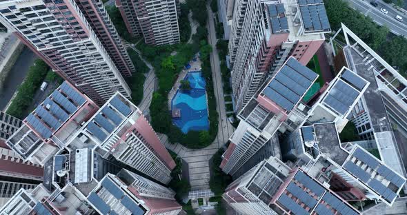 Aerial footage of modern apartment buildings in shenzhen, China alt