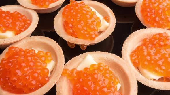 Close-up Salmon Caviar Panoramic. Delicatessen. Seafood