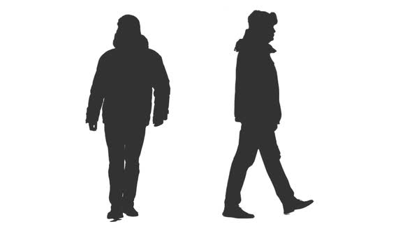 Silhouette of Walking Man in Winter Clothes, Alpha Channel alt