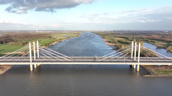 Road Surface and Traffic on Tacitusbrug Bij Ewijk Modern Suspension Bridge Crossing the River Waal alt