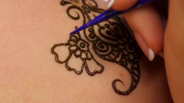Finishing Process of Applying Mehendi on the Female Back alt