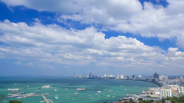 Timelapse of building and skyscrapers in day time at Pattaya, Thailand