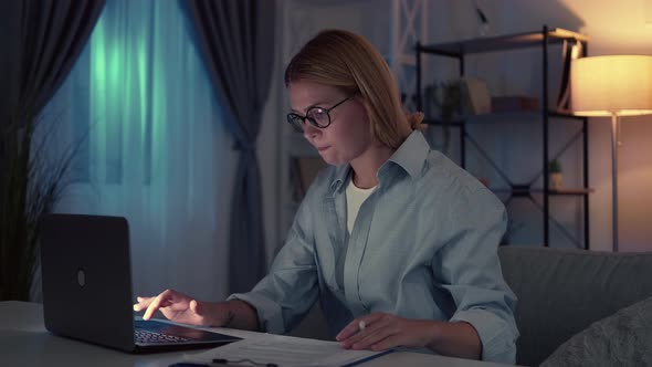 Late Work Busy Woman Online Research Concentrated alt