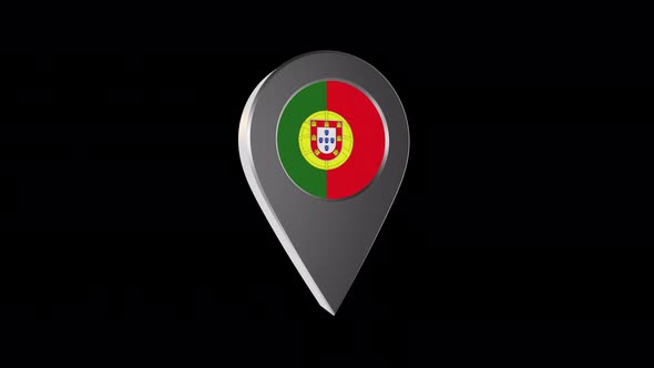 3d Animation Map Pointer With Portugal Flag With Alpha Channel - 4K alt