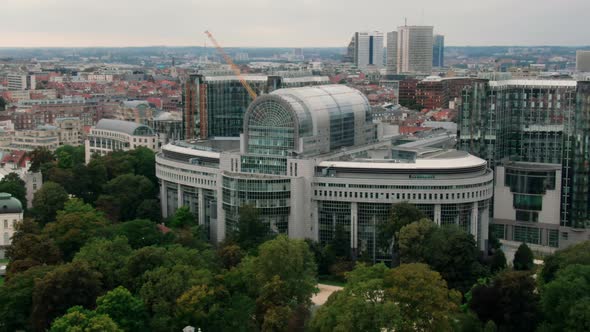 Aerial Panorama of European Parliament Building in Brussels Belgium EU