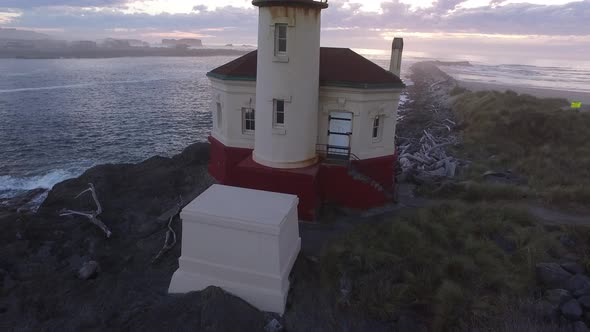 Aerial view of Coquille River Lighthouse in Bandon, Oregon alt