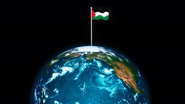 Palestine Flying Flag Wave Animated On 3d Planet Earth alt