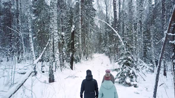 People Walk Along Park Covered with Snow in Frosty Winter alt