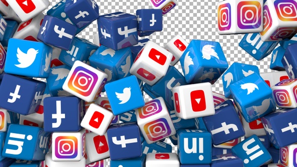 Social Media Icons Transition - Facebook, Twitter, Youtube, Instagram and Linkedin