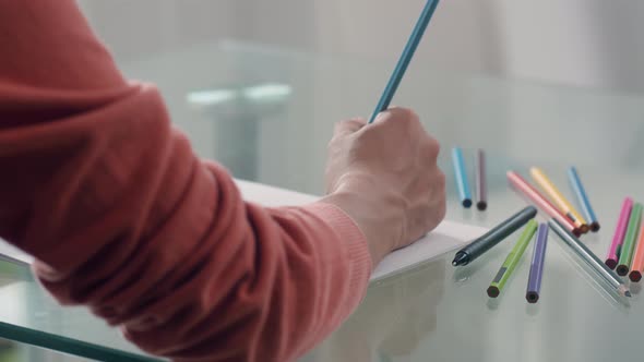 Young Asian Pregnant woman drawing baby in belly and family in notebook alt