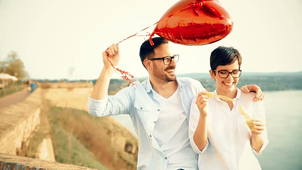 Beautiful Couple in Love at Sunset Hugging and Dating alt