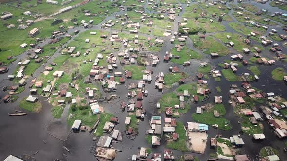 Drone view of a floating village in Africa