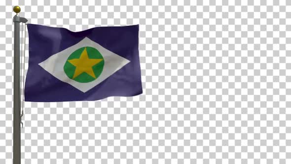 Mato Grosso Flag (Brazil) on Flagpole with Alpha Channel - 4K alt