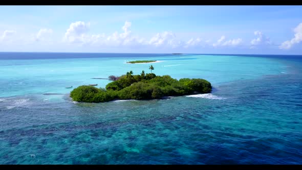 Aerial above seascape of paradise seashore beach time by blue sea and white sand background of a day alt