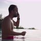 A Middleaged Bearded Man Having a Serious Arguing Phone Conversation Staying Shitless in a Swimming - VideoHive Item for Sale
