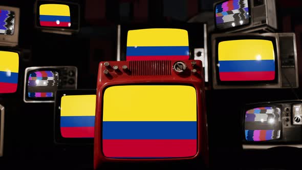 Flag of Colombia on Retro TVs. 4K.